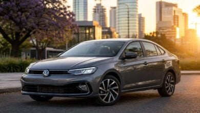 Nuevo Volkswagen Virtus 2026: Precios, Versiones y Ficha Técnica Nuevo Volkswagen Virtus 2026 en color gris metalizado - Vista frontal sobre calle urbana