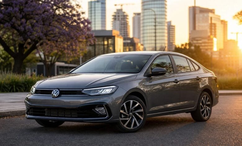 Nuevo Volkswagen Virtus 2026: Precios, Versiones y Ficha Técnica Nuevo Volkswagen Virtus 2026 en color gris metalizado - Vista frontal sobre calle urbana
